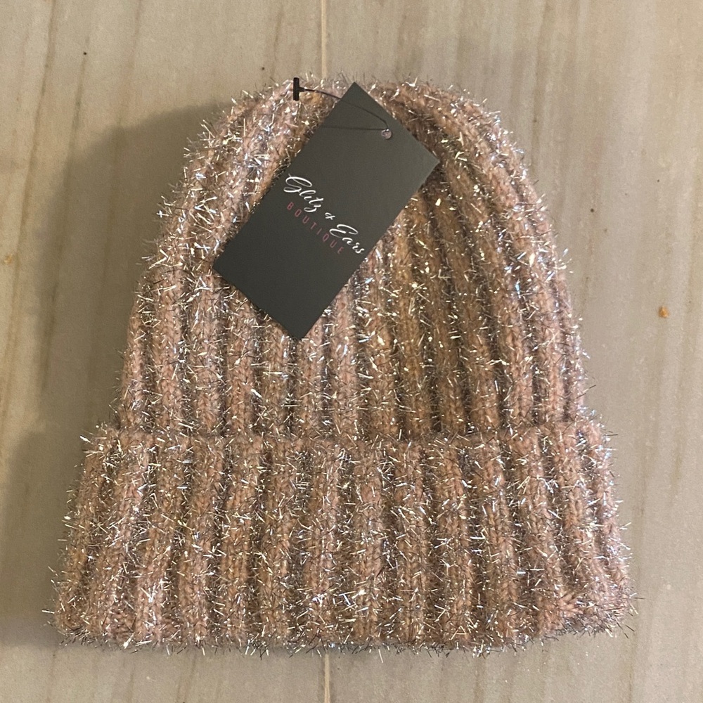 Sparkling Silver and Pink Beanie